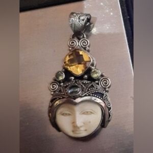 Bali handmade Sajen Boneface goddess CITRINE PERIODOT BLUE TOPAZ pendant STERLIN